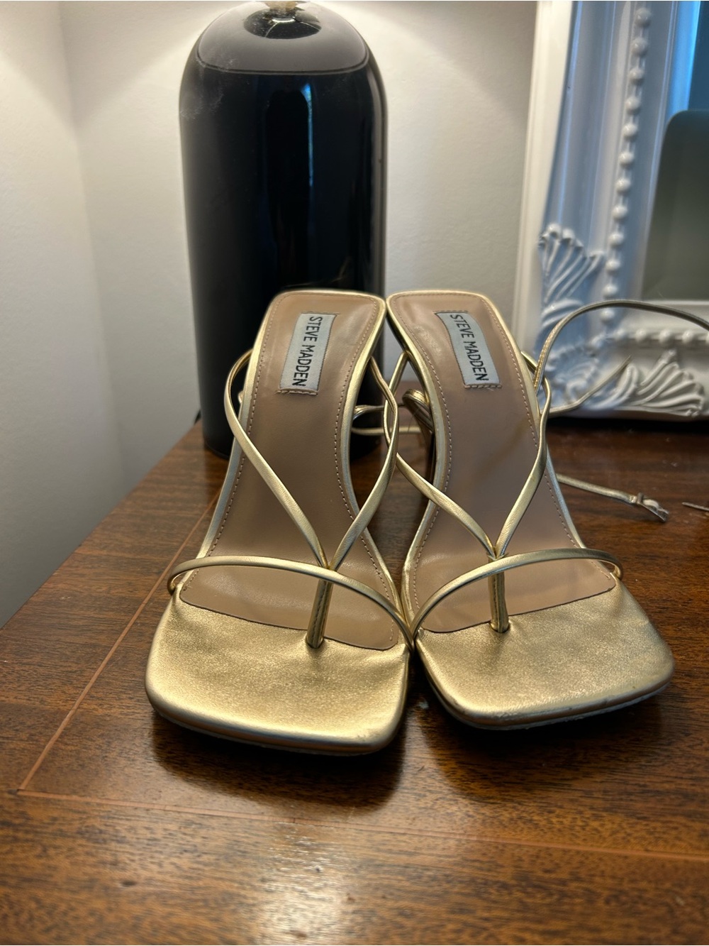 Steve Madden Metallic Gold Strappy Square-Toe Heels
